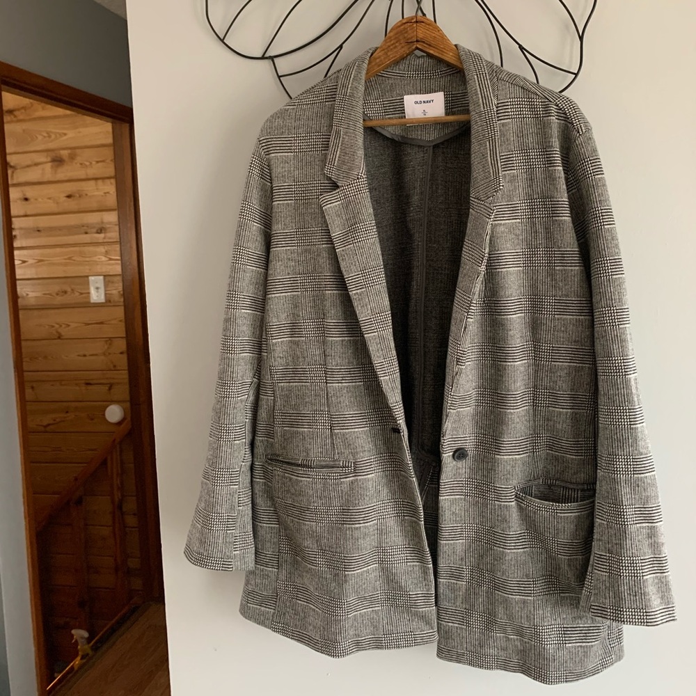 Old Navy XL Oversized Plaid Blazer Stretch/Knit Fabric